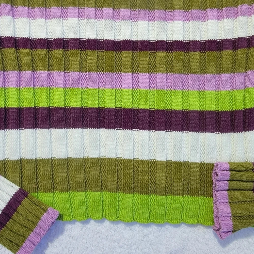 Abound Striped Cropped Sweater Green White Pink Burgandy Stretchy Size XL - Picture 4 of 9